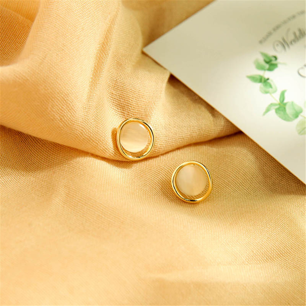 Cat's Eye and 18K Gold-Plated Stud Earrings, gold stud earrings for women, dainty minimalist design, styled look