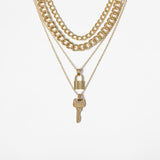 Goldtone Lock & Key Pendant Necklace Set