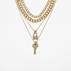 18K Gold-Plated Lock & Key Pendant Necklace Set