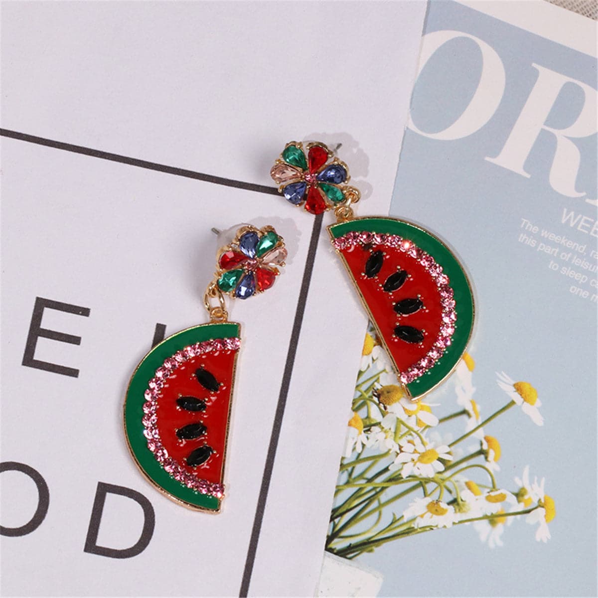 Crystal & Cubic Zirconia Watermelon Drop Earrings