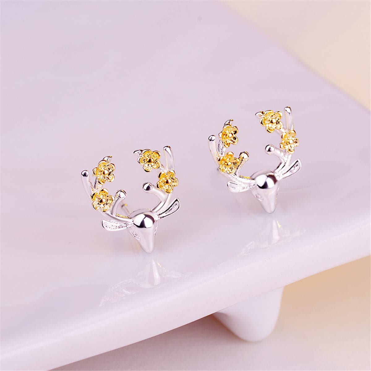 Silver-Plated & 18k Gold-Plated Deer Stud Earrings - streetregion