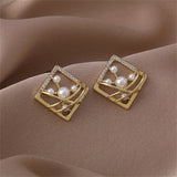 Pearl & Cubic Zirconia Pavé Abstract Square Stud Earrings