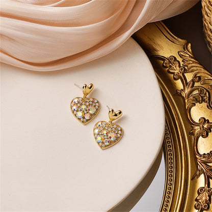 Cubic Zirconia and 18K Gold-Plated Heart Drop Earrings, gold drop earrings for women, everyday style, side view