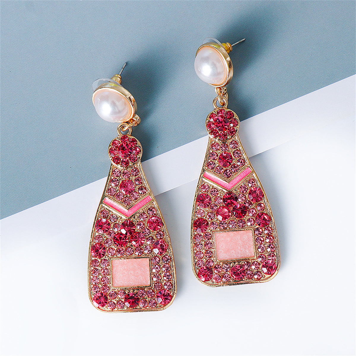 Pink Cubic Zirconia & Pearl 18K Gold-Plated Sparkling Champagne Drop Earrings