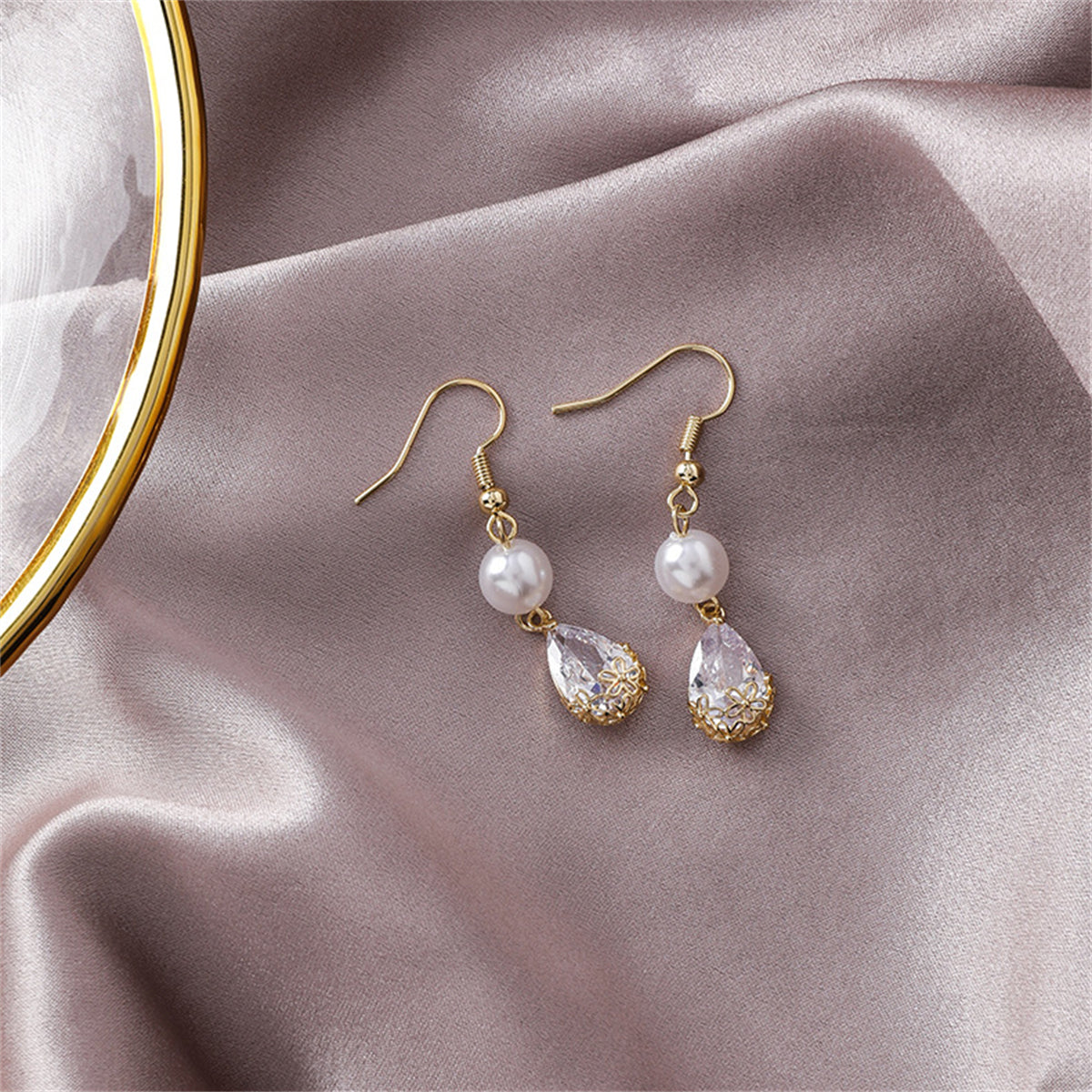 Pearl and Crystal Double-Tier Floral Drop Earrings, drop earrings for women, everyday style, lifestyle look