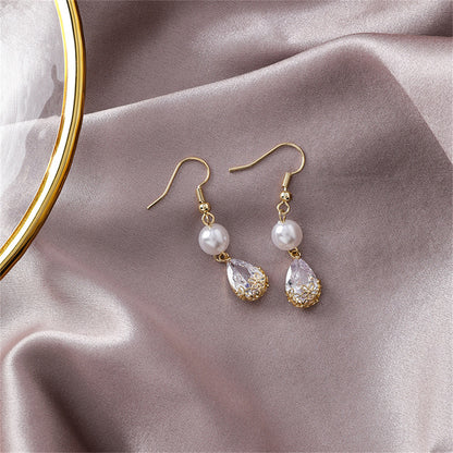Pearl and Crystal Double-Tier Floral Drop Earrings, drop earrings for women, everyday style, lifestyle look