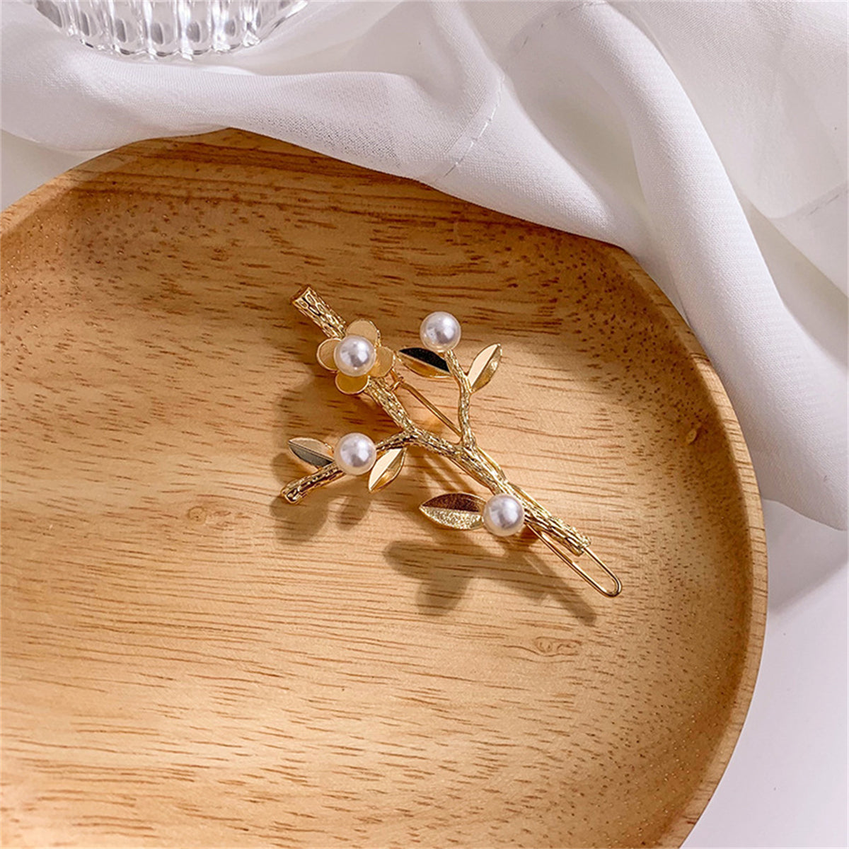 Pearl & 18K Gold-Plated Flower Branch Hair Clip