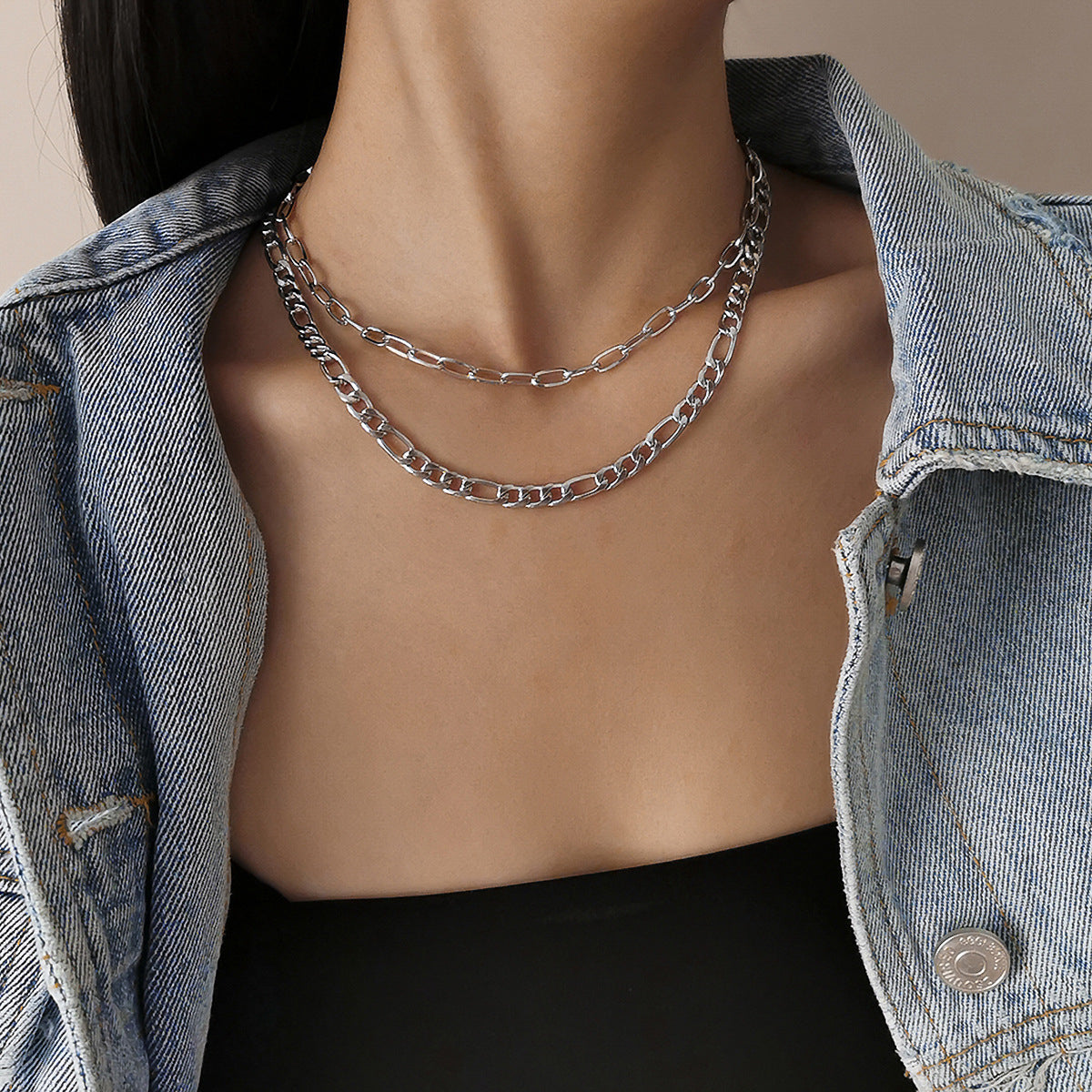 Silver-Plated Figaro Layered Necklace, silver pendant necklace for women, botanical inspired, side view