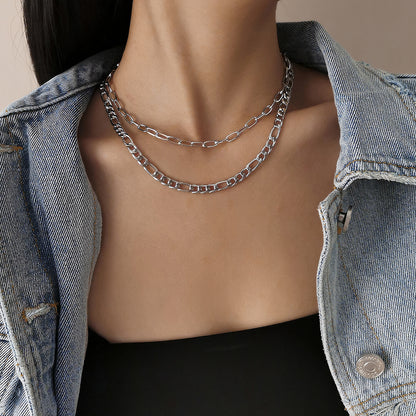 Silver-Plated Figaro Layered Necklace, silver pendant necklace for women, botanical inspired, side view