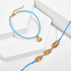 Blue Howlite & 18K Gold-Plated Beaded Charm Anklet Set