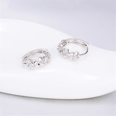 Cubic Zirconia & Silver-Plated Flower Clip-On Earrings