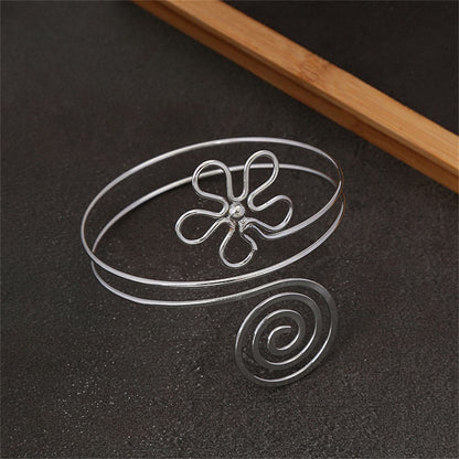 Silver-Plated Floral Swirl Arm Cuff, botanical inspired, side view