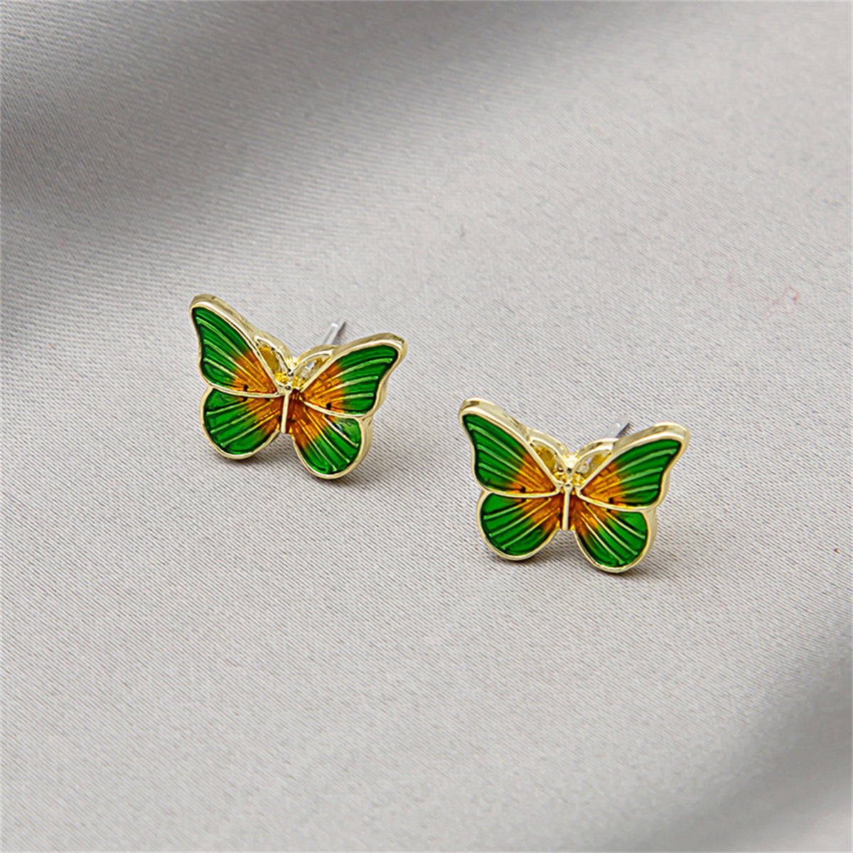 Green Enamel & 18K Gold-Plated Butterfly Stud Earrings