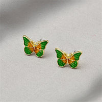 Green Enamel & 18k Gold-Plated Butterfly Stud Earrings