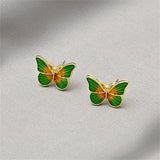 Green Enamel & 18k Gold-Plated Butterfly Stud Earrings