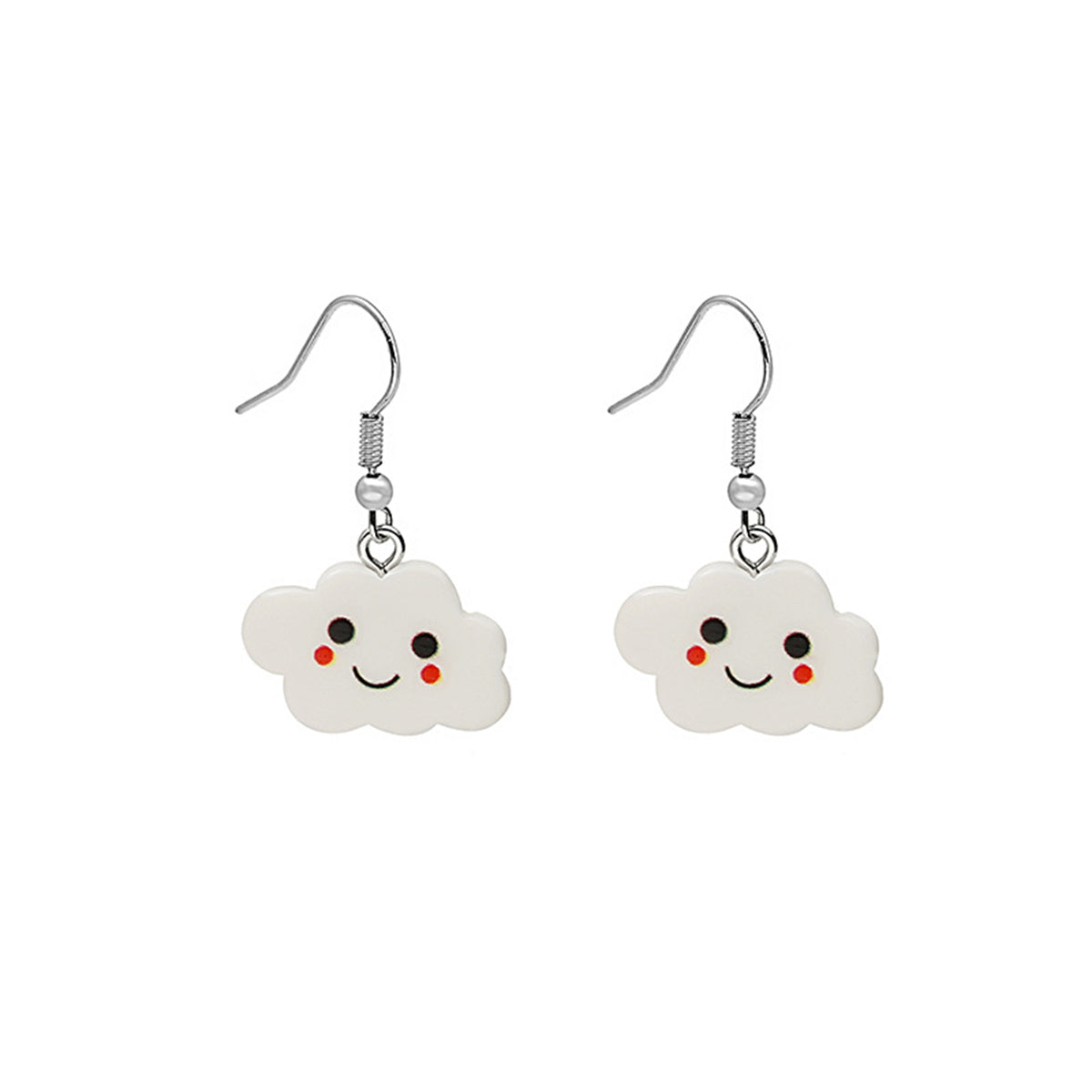 White Acrylic and Silver-Plated Cloud Drop Earrings, silver drop earrings for women, dainty minimalist design, front view