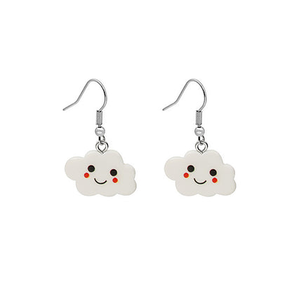 White Acrylic and Silver-Plated Cloud Drop Earrings, silver drop earrings for women, dainty minimalist design, front view
