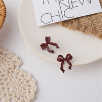 Wine Red Enamel & Pearl Bow Stud Earrings
