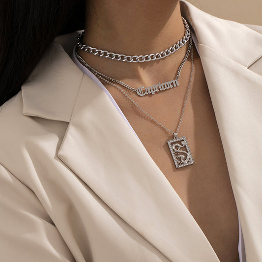 Cubic Zirconia and Silver-Plated Dragon Card Pendant Necklace Set, jewelry gift sets for women, front view
