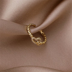 Cubic Zirconia & 18K Gold-Plated Pavé Interlocked Open Heart Chain Ring