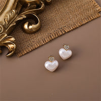 Pearl & Cubic Zirconia Heart Stud Earrings