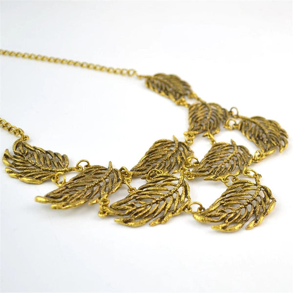 Goldtone Grouped Leaves Statement Necklace