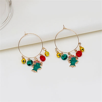 Green Cubic Zirconia and Enamel 18K Gold-Plated Bell Hoop Earrings, gold drop earrings for women, front view