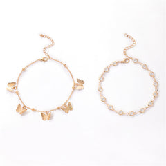 Cubic Zirconia & 18K Gold-Plated Butterfly Tassel Anklet Set