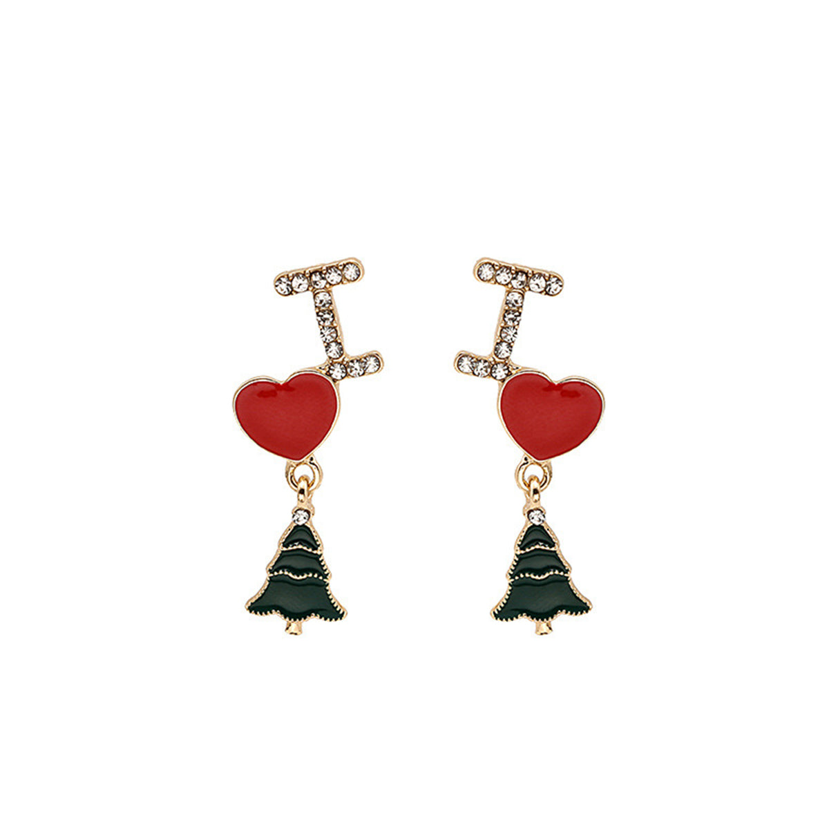 Cubic Zirconia and Enamel 18K Gold-Plated 'I Love Christmas Trees' Drop Earrings, gold drop earrings for women, styled look