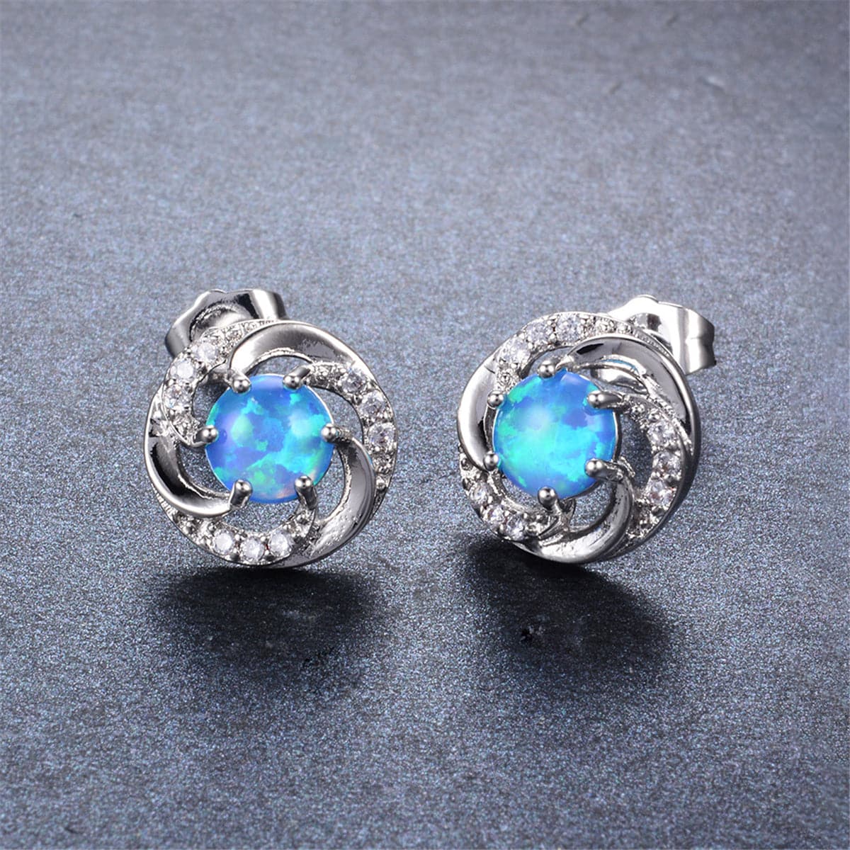 Blue Opal & cubic zirconia Vortex Stud Earrings - streetregion