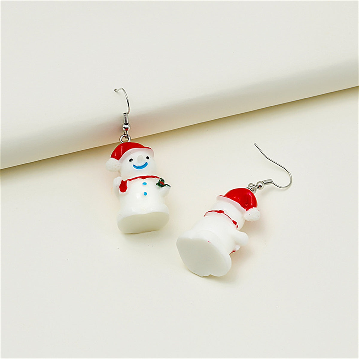 Red & White Snowman Drop Earrings