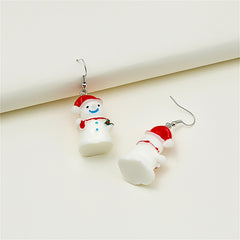 Red & White Snowman Drop Earrings