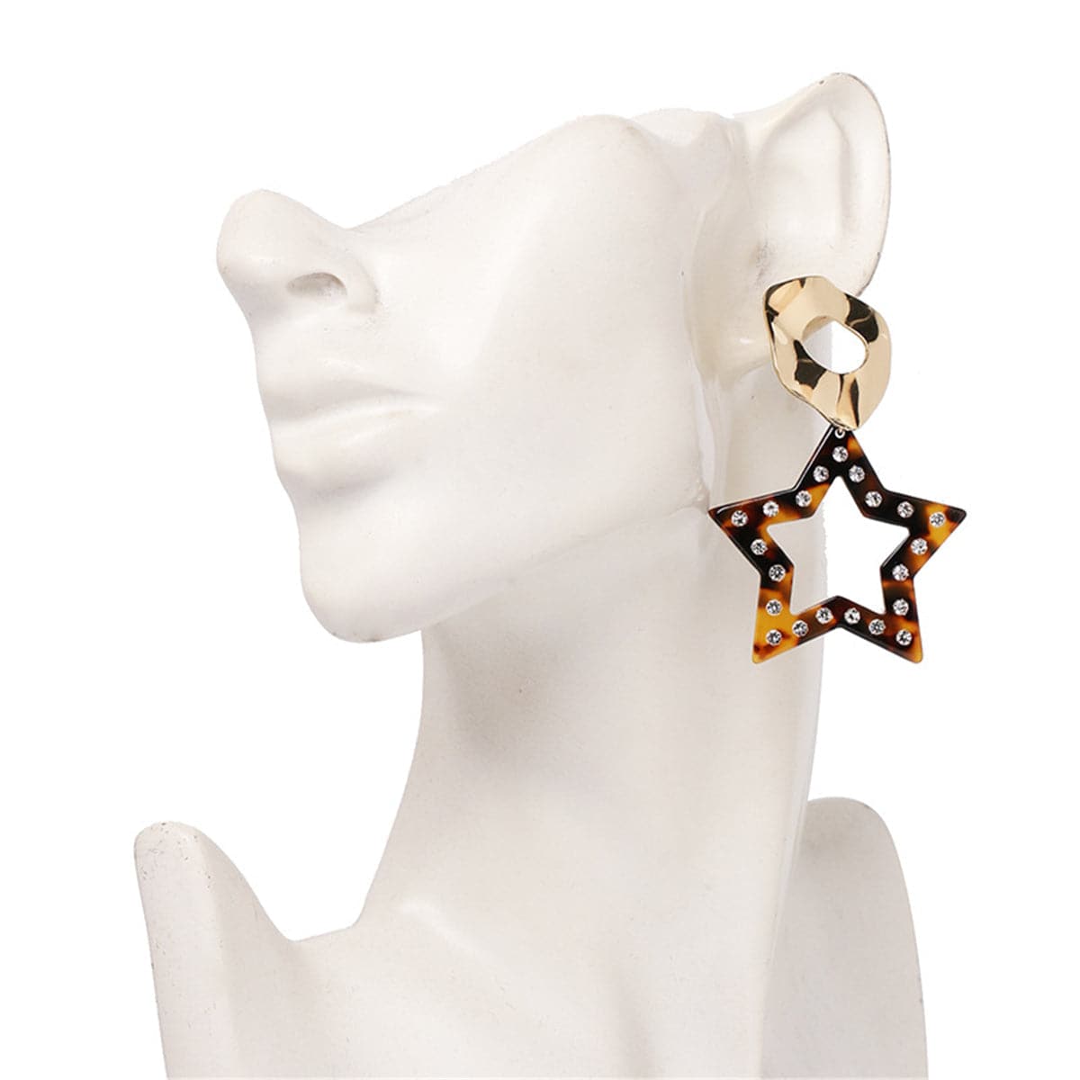 Cubic Zirconia & Brown Acrylic 18K Gold-Plated Leopard Star Drop Earrings