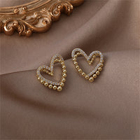 Cubic Zirconia & 18k Gold-Plated Interlocked Openwork Heart Stud Earrings