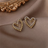 Cubic Zirconia & 18k Gold-Plated Interlocked Openwork Heart Stud Earrings