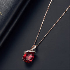 Red & 18K Gold-Plated Pear Pendant Necklace & Drop Earrings