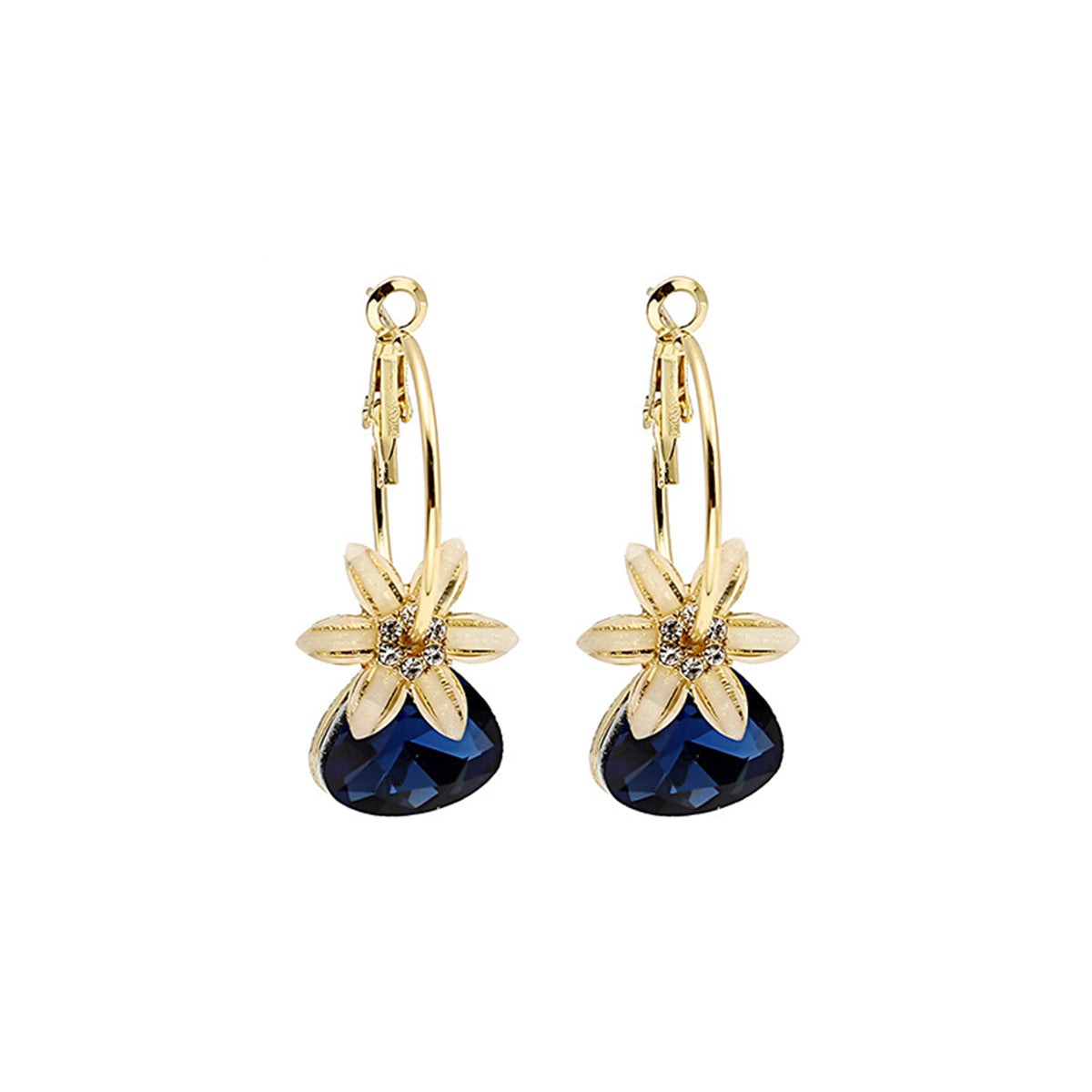 Navy Crystal & Cubic Zirconia Floral Triangle Drop Earrings