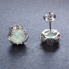 White Opal Prong-Set Stud Earrings