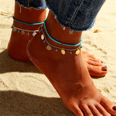 Turquoise Stretch Anklet & Sequin Station Anklet Set