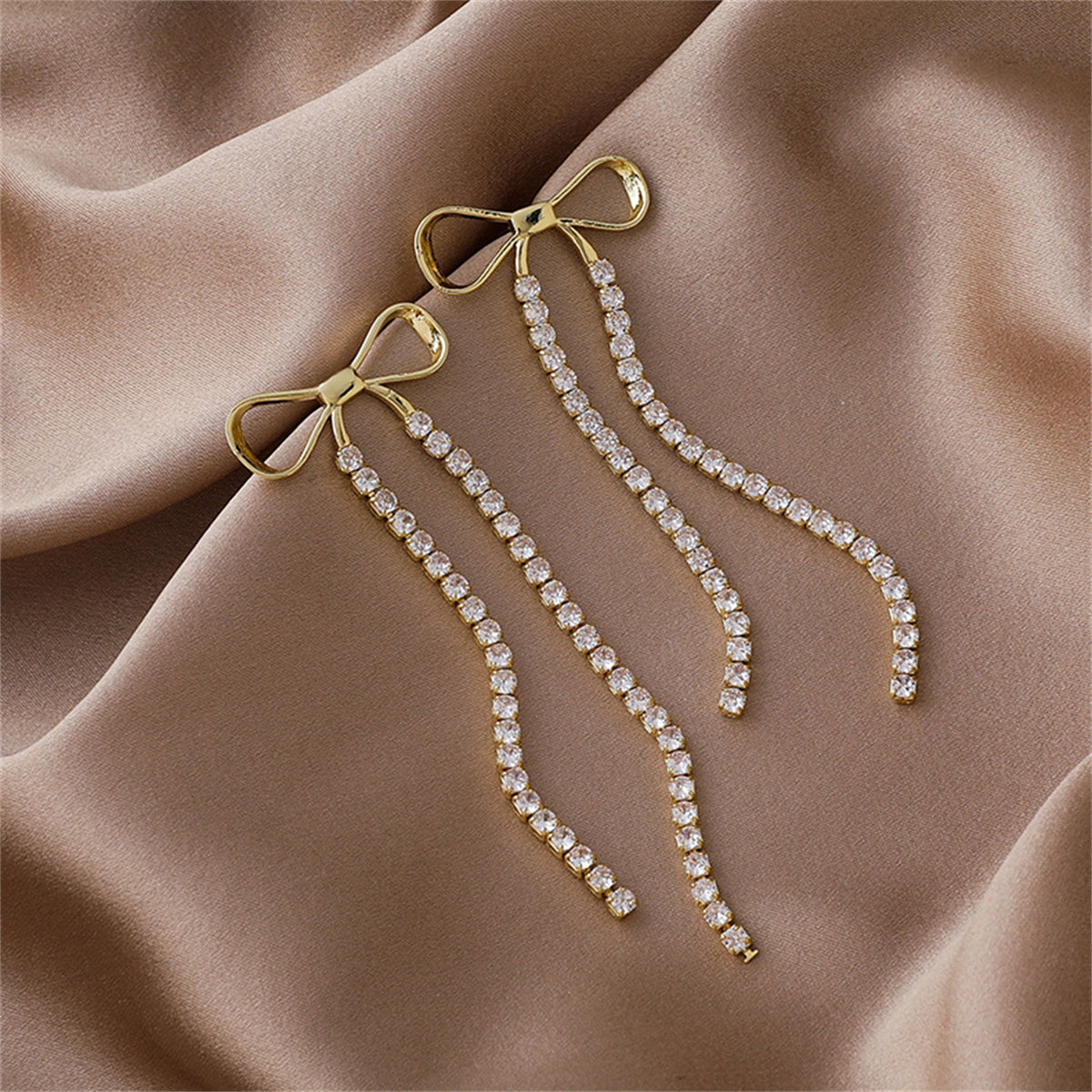 Cubic Zirconia & 18K Gold-Plated Bow Tassel Drop Earrings