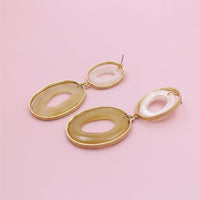 White & Goldtone Dual-Circle Drop Earrings