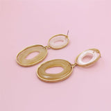 White & Goldtone Dual-Circle Drop Earrings