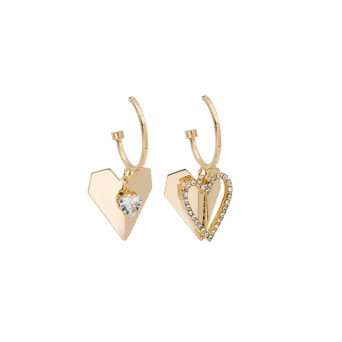Cubic Zirconia & 18K Gold-Plated Folded Heart Drop Earrings