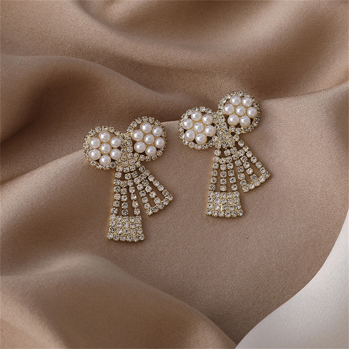 Pearl & Cubic Zirconia 18K Gold-Plated Pavé Bow Drop Earrings