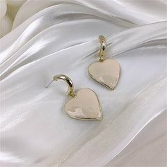 Beige Enamel & 18K Gold-Plated Heart Drop Earrings