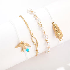 Pearl & Turquoise Bird Charm Anklet Set