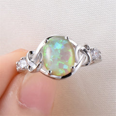 Green Opal & Silver-Plated Ring