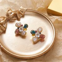 Strawberry Crystal & 18k Gold-Plated Floral Stud Earrings
