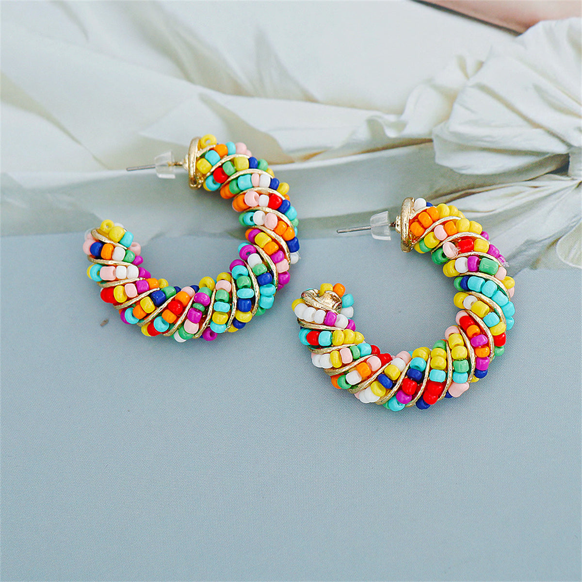 Multicolor Howlite & 18K Gold-Plated Beaded Hoop Earrings