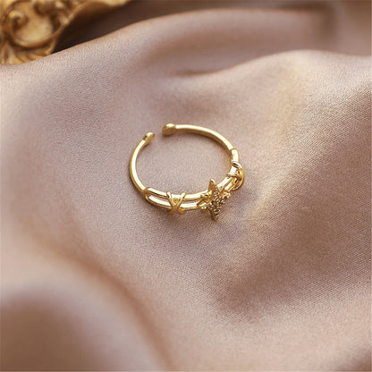 Cubic Zirconia and 18K Gold-Plated Star Open-Band Ring, gold statement rings for women, elegant gift for her, lifestyle look